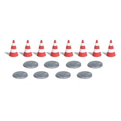 8 traffic cones and 8 manhole covers